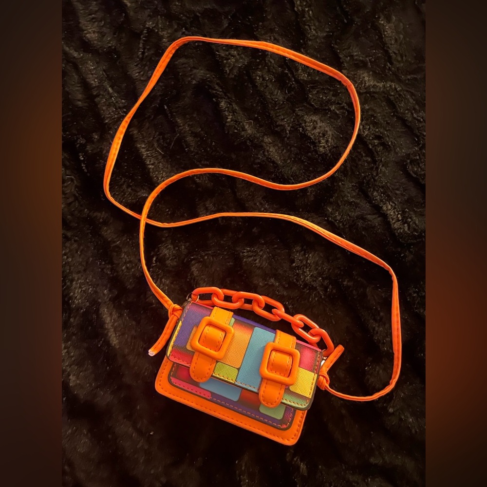 Vibrant Multicolor Mini Bag with Orange Strap